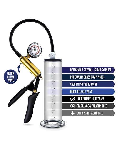 Blush Performance Vx6 Vacuum Penis Pump W-brass Pistol & Pressure Gauge - Clear - SEX LOVE DOLLS