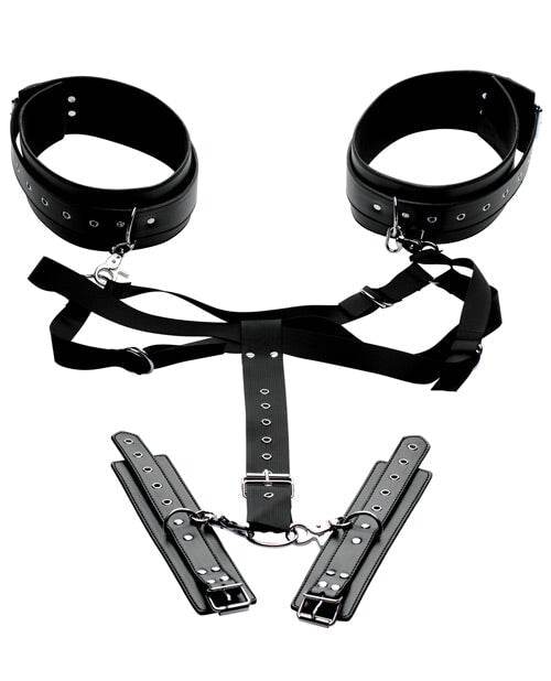 Master Series Acquire Easy Access Thigh Harness W-wrist Cuffs - Black - SEX LOVE DOLLS