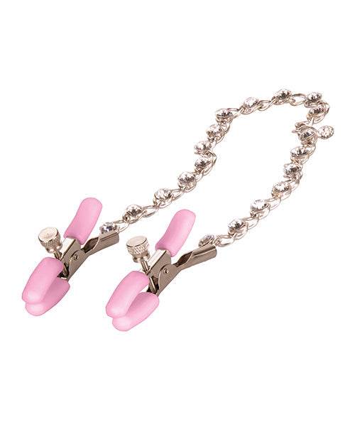 Nipple Play Crystal Chain Nipple Clamps - Pink - SEX LOVE DOLLS