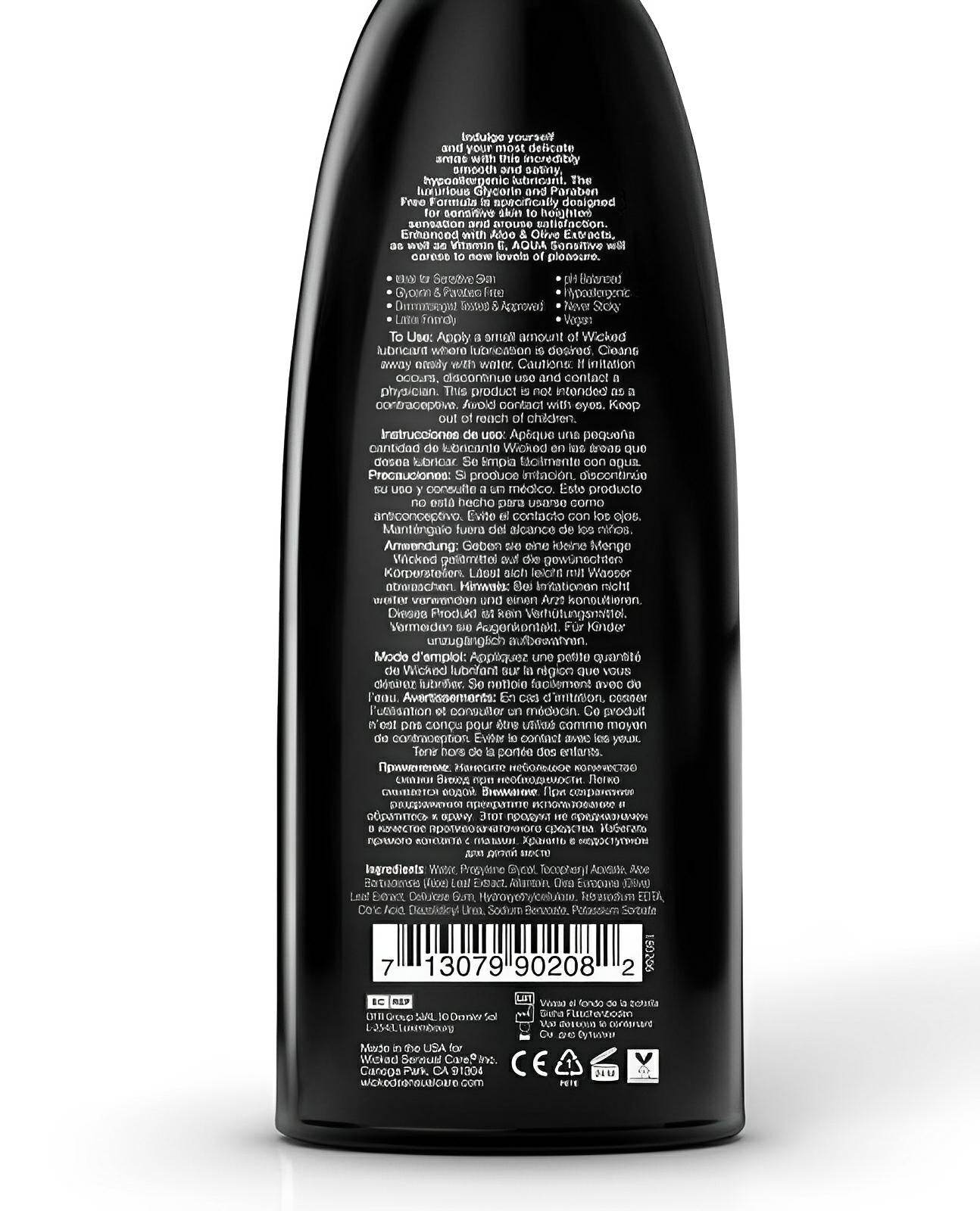 Wicked Sensual Care Hypoallergic Aqua Sensitive Lubricant - 8 Oz - SEX LOVE DOLLS